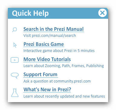Окно быстрой помощи Prezi.com